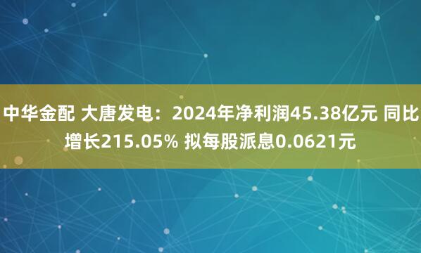 中华金配 大唐发电：2024年净利润45.38亿元 同比增长215.05% 拟每股派息0.0621元